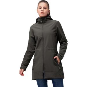 image33000ft Womens Waterproof Softshell Long Rain Jacket with Hood Fleece Lined Windproof WindbreakerDark Army Green
