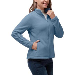 image33000ft Womens Zip Up Fleece Jacket Long Sleeve Warm Soft Polar Lightweight Coat with Pockets for WinterBlue Grey
