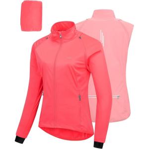 image33000ft Womens Zip Up Lightweight Athletic Workout Yoga Cycling Track Running Jacket Waterproof Windproof ReflectiveBright Rose