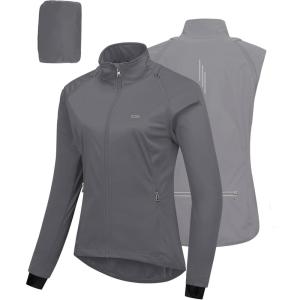 image33000ft Womens Zip Up Lightweight Athletic Workout Yoga Cycling Track Running Jacket Waterproof Windproof ReflectiveGrey