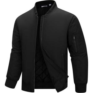 image33000ft Mens Bomber Jacket Waterproof Zip Up Windbreaker Quilted Padded Lightweight Warm Casual Spring Fall Winter CoatBlack