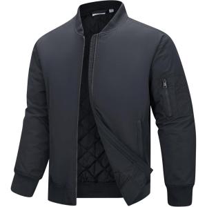 image33000ft Mens Bomber Jacket Waterproof Zip Up Windbreaker Quilted Padded Lightweight Warm Casual Spring Fall Winter CoatGrey