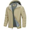 image33000ft Mens Hooded Softshell Jacket Waterproof Lightweight Insulated Windbreaker Fleece Lined Rain Shell JacketLight Khaki