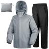image33000ft Mens Rain Suit Packable Waterproof Lightweight Rain Gear for Golf Hiking Cycling 2 Pieces Jackets and PantsLight GreyBlack