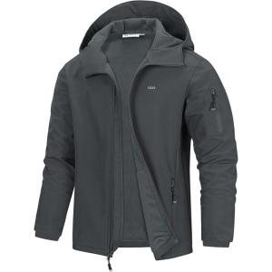 image33000ft Mens Hooded Softshell Jacket Waterproof Lightweight Insulated Windbreaker Fleece Lined Rain Shell JacketDark Grey