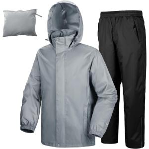 image33000ft Mens Rain Suit Packable Waterproof Lightweight Rain Gear for Golf Hiking Cycling 2 Pieces Jackets and PantsLight GreyBlack