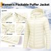 image33000ft Womens Hooded Packable Puffer Jacket Lightweight Warm Puffy Quilted Winter CoatCreamcolored
