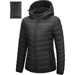 image33000ft Womens Hooded Packable Puffer Jacket Lightweight Warm Puffy Quilted Winter CoatBlack