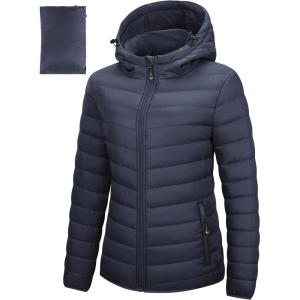 image33000ft Womens Hooded Packable Puffer Jacket Lightweight Warm Puffy Quilted Winter CoatDeep Blue