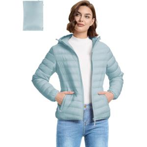 image33000ft Womens Hooded Packable Puffer Jacket Lightweight Warm Puffy Quilted Winter CoatLight Green