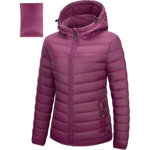 image33000ft Womens Hooded Packable Puffer Jacket Lightweight Warm Puffy Quilted Winter CoatPurplish Red
