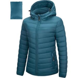 image33000ft Womens Hooded Packable Puffer Jacket Lightweight Warm Puffy Quilted Winter CoatTeal Blue