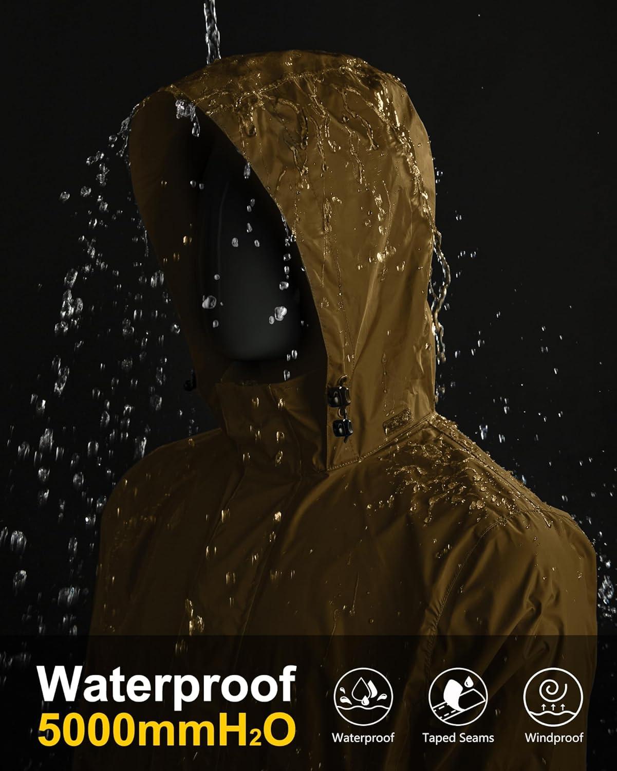 image33000ft Packable Rain Jacket Mens Lightweight Waterproof Rain Shell Jacket Raincoat with Hood for Golf Cycling WindbreakerLight Brown