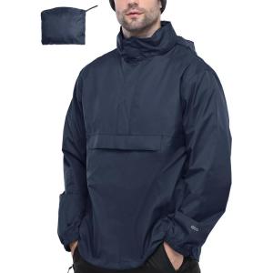 image33000ft Mens Pullover Rain Jacket Waterproof with Hood Lightweight Packable Raincoat Windbreaker for Golf TravelDark Blue
