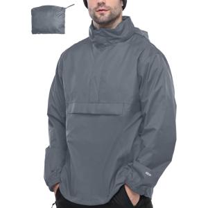 image33000ft Mens Pullover Rain Jacket Waterproof with Hood Lightweight Packable Raincoat Windbreaker for Golf TravelGray