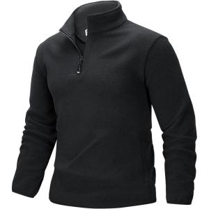 image33000ft Mens QuarterZip Polar Fleece Jacket Long Sleeve Half Zip Fleece Pullover Sweaters Thermal Golf SweatshirtBlack