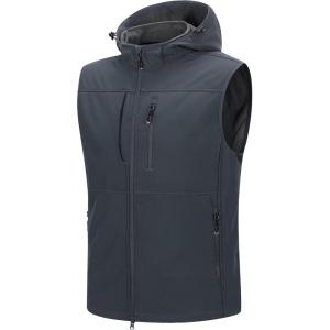 image33000ft Mens Lightweight Softshell Vest Hooded Outerwear Zip Up Fleece Lined Windproof Sleeveless Jacket for Golf RunningDark Grey