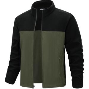 image33000ft Mens Full Zip Fleece Jacket Lightweight Warm Soft Polar Fleece Winter Jacket with Pockets for Casual Hiking OutdoorBlackGreen