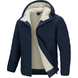image33000ft Mens Hooded Winter Puffer Jacket Sherpa Fleece Lined Lightweight Warm Quilted Insulated Puffy CoatDark Blue