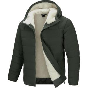 image33000ft Mens Hooded Winter Puffer Jacket Sherpa Fleece Lined Lightweight Warm Quilted Insulated Puffy CoatGreen