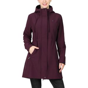 image33000ft Womens Softshell Long Jacket with Hood Fleece Lined Windproof Warm up Waterproof WindbreakerBurgundy