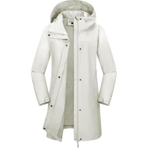 image33000ft Womens Waterproof Long Rain Coats with MeshLind Breathable Rain Jacket with Hood Trench Coats WindbreakerBeige