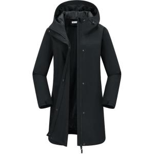 image33000ft Womens Waterproof Long Rain Coats with MeshLind Breathable Rain Jacket with Hood Trench Coats WindbreakerBlack