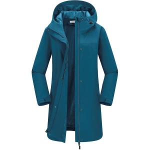 image33000ft Womens Waterproof Long Rain Coats with MeshLind Breathable Rain Jacket with Hood Trench Coats WindbreakerCeramic Blue