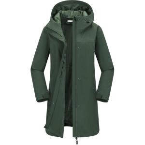 image33000ft Womens Waterproof Long Rain Coats with MeshLind Breathable Rain Jacket with Hood Trench Coats WindbreakerDark Green