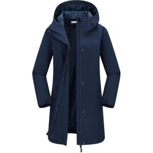image33000ft Womens Waterproof Long Rain Coats with MeshLind Breathable Rain Jacket with Hood Trench Coats WindbreakerNavy Blue