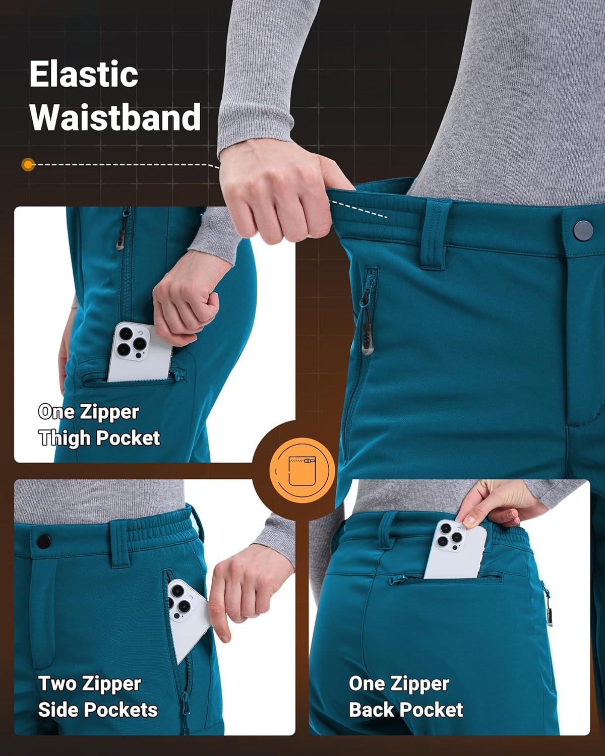 image33000ft Womens Waterproof Hiking Pants FleeceLined Snow Pants Windproof Warm Ski Pants for SnowboardingAlkaline Blue