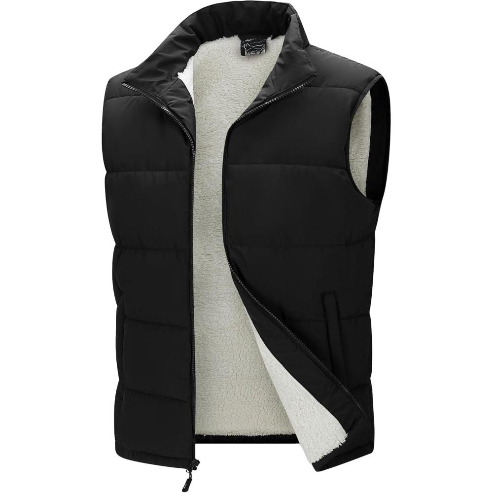 image33000ft Mens Winter Puffer Vest Outerwear Fleece Lined Warm Casual Outdoor Insulated Quilted Sleeveless JacketBlack