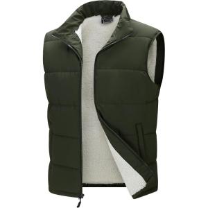 image33000ft Mens Winter Puffer Vest Outerwear Fleece Lined Warm Casual Outdoor Insulated Quilted Sleeveless JacketArmy Green