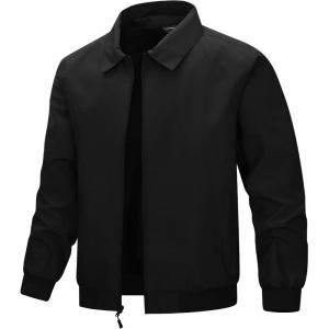 image33000ft Mens Lightweight Jackets Full Zip Up Windbreaker Laydown Collar Light Coat Stylish Casual Golf Jacket with PocketsBlack
