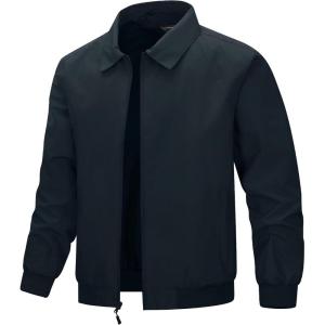 image33000ft Mens Lightweight Jackets Full Zip Up Windbreaker Laydown Collar Light Coat Stylish Casual Golf Jacket with PocketsBlue