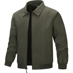 image33000ft Mens Lightweight Jackets Full Zip Up Windbreaker Laydown Collar Light Coat Stylish Casual Golf Jacket with PocketsGreen