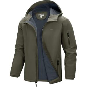 image33000ft Mens Hooded Softshell Jacket Waterproof Lightweight Insulated Windbreaker Fleece Lined Rain Shell JacketOlive