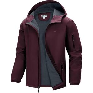 image33000ft Mens Hooded Softshell Jacket Waterproof Lightweight Insulated Windbreaker Fleece Lined Rain Shell JacketWine
