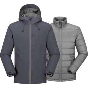 image:image33000ft Mens Waterproof 3in1 Ski Jacket Warm Mountain Windbreaker Snow Rain Jackets Winter Coat with Puffer JacketDark GreyGrey