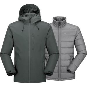 image:image33000ft Mens Waterproof 3in1 Ski Jacket Warm Mountain Windbreaker Snow Rain Jackets Winter Coat with Puffer JacketGreenish GrayGray