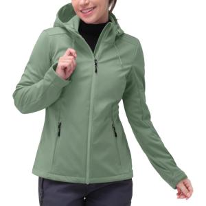 image:image33000ft Womens Softshell Jacket with Hood Waterproof Lightweight Windbreaker Windproof Rain Shell Jacket for Outdoor HikingGreen