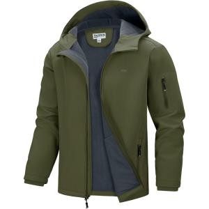 image:image33000ft Mens Hooded Softshell Jacket Waterproof Lightweight Insulated Windbreaker Fleece Lined Rain Shell JacketArmy Green