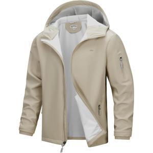 image:image33000ft Mens Hooded Softshell Jacket Waterproof Lightweight Insulated Windbreaker Fleece Lined Rain Shell JacketBeige