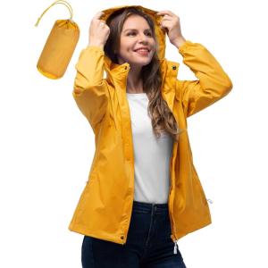 image:image33000ft Womens Rain Jacket Waterproof Lightweight Packable Raincoat with Hood for Golf Hiking Travel WindbreakerAmber Gold