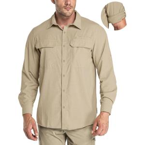 image:image33000ft Mens Long Sleeve Sun Protection Shirt UPF 50 UV Quick Dry Cooling Fishing Shirts for Travel Safari Camping HikingDark Khaki