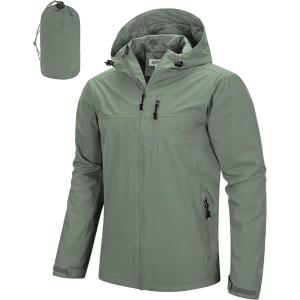 image:image33000ft Mens Packable Rain Jacket Lightweight Rain Shell Jacket with Hood Waterproof Raincoat for CyclingLight Greyish Green