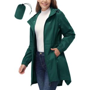 image:image33000ft Womens Waterproof Long Rain Coats Packable Rain Jacket with Hood Trench Coats WindbreakerDeep Green